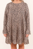 Leopard Plus Size Ruffle Long Sleeve Mini Dress