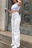 White HIgh Waist Washed Jeans 