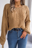 Cable Knit Crew Neck Plain Sweater 