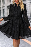 Black Jacquard Button Mini Dress