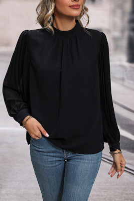 Black Frill Collar Sheer Sleeves Blouse