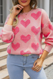 Pink Heart Knitting Pullover Sweater 