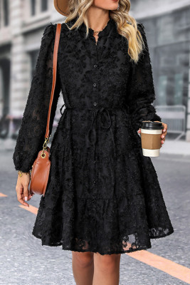 Black Jacquard Button Mini Dress