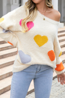 Colorful Heart Knitting Fleece Sweater 