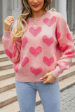 Pink Heart Knitting Pullover Sweater 