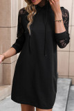 Black Lace SLeeves Hooded Mini Dress 