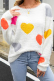 Colorful Heart Knitting Fleece Sweater 