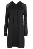 Black Lace SLeeves Hooded Mini Dress 