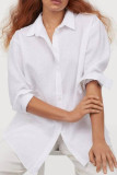 White Plus Size Linen Textured Button Up Shirt
