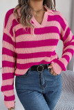 Cut V Neck Striped Pullover Sweater