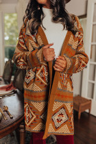 Brown Aztec Geometric Knit Open Front Cardigan