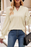 Plain V Neck Cable Texture Blouse