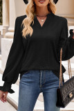 Plain V Neck Cable Texture Blouse