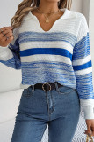 V Neck Color Block Stripe Knit Sweater