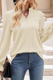 Plain V Neck Cable Texture Blouse