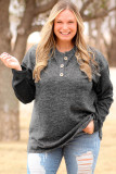 Black Plus Size Ribbed Long Sleeve Henley Top