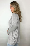 Gray Exposed Seam Patchwork Long Sleeve Top