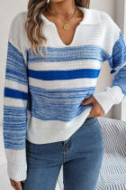 V Neck Color Block Stripe Knit Sweater