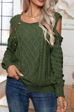 Plain Cold Shoulder Button Pullover Sweater