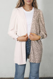Khaki Leopard Patchwork Smocked Cuffs Open Front Cardigans