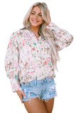 Multicolor Abstract Print Lantern Sleeve Casual Shirt