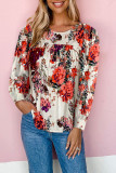 Red Retro Floral Long Sleeve Blouse