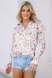 Multicolor Abstract Print Lantern Sleeve Casual Shirt