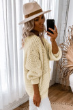 Beige Chunky Textured Knit Pocketed V Neck Cardigan