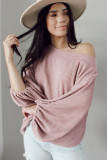 Pink One-Shoulder Balloon Sleeve Ribbed Blouse