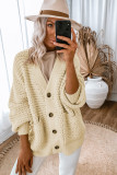 Beige Chunky Textured Knit Pocketed V Neck Cardigan