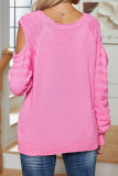 Plain Cold Shoulder Button Pullover Sweater
