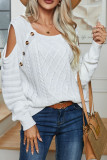Plain Cold Shoulder Button Pullover Sweater