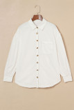 White Drop Shoulder Bubble Sleeve Pocketed Shirt