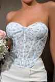 Flower Print Fishbone Corset Top 