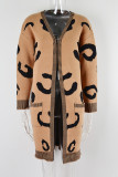 Leopard Knit Pockets Long Length Sweater Cardigan