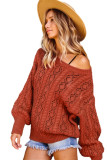 Orange Exquisite Knitted Drop Shoulder Puff Sleeve Sweater