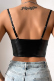 Black PU Leather Spaghetti Corset Tube Top 