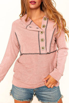 Pink Buttons Front Princess Line Out Seam Hoodie
