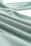 Green Waffle Knit V Neck Long Sleeve Loose Tunic Top