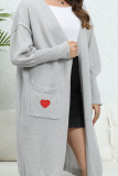 Heart Embroidery Open Pocket Knit Cardigan