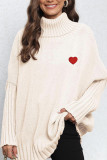 High Collar Heart Embroidery Pullover Sweater