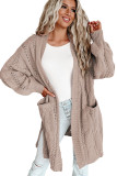 Apricot Ribbed Trim Eyelet Cable Knit Cardigan