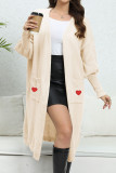 Heart Embroidery Open Pocket Knit Cardigan