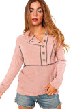 Pink Buttons Front Princess Line Out Seam Hoodie
