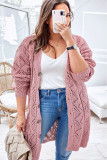 Pink Open Knit Button-Up Plus Size Cardigan
