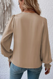 Khaki Solid Surplice Neck Shirred Cuffs Draped Blouse