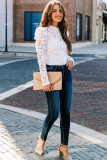 White Floral Lace Mock Neck Puff Long Sleeve Top