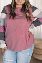 Pink Candy Striping Sleeve Plus Size Top