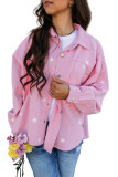 Pink Star Print Button Denim Jacket