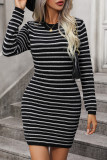 Striped Knit Bodycon Sweater Dress